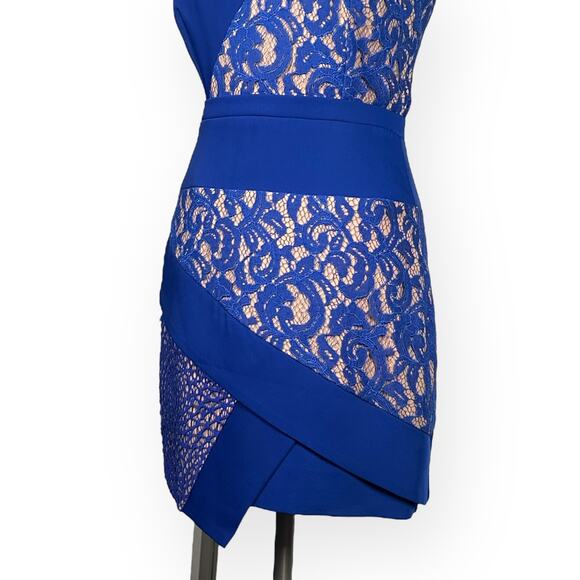 BCBGMAXAZRIA Dalia Cocktail Dress Asymmetric Lace Coquette Creative Party Blue - Picture 5 of 14